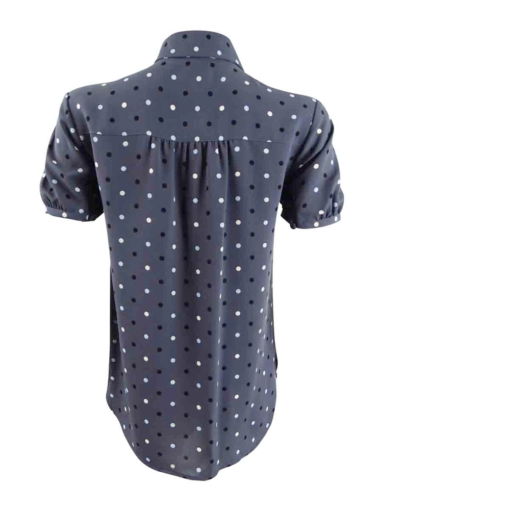Anne Klein Women's Dot-Print Peter-Pan-Collar Blouse - Black Forest/Peacock - Picture 2 of 3